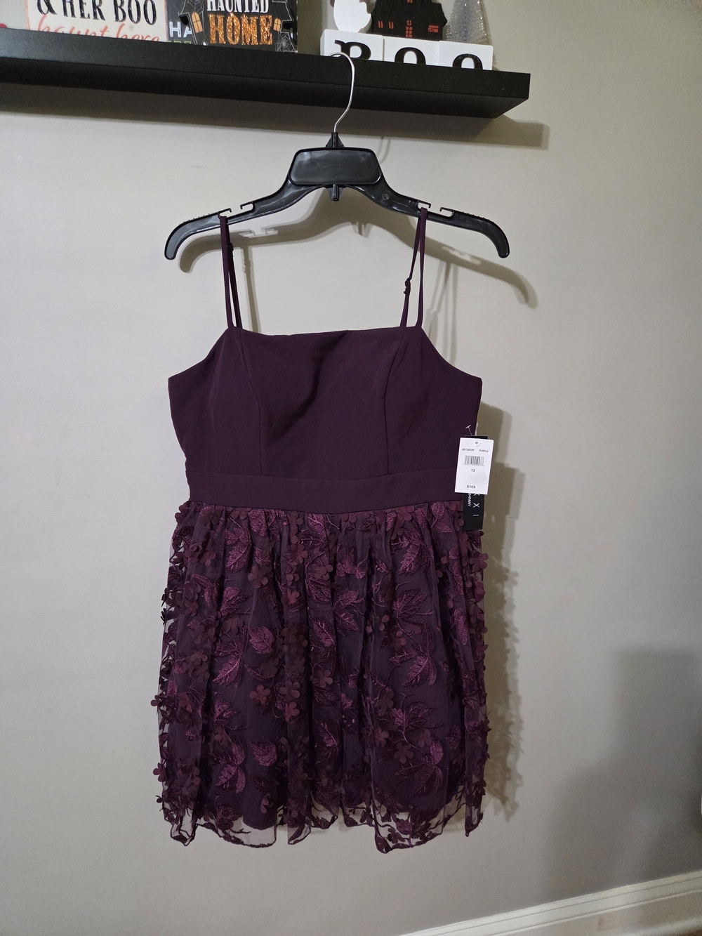 Trixxi Plum Embroidered Spaghetti Strap Party Dress